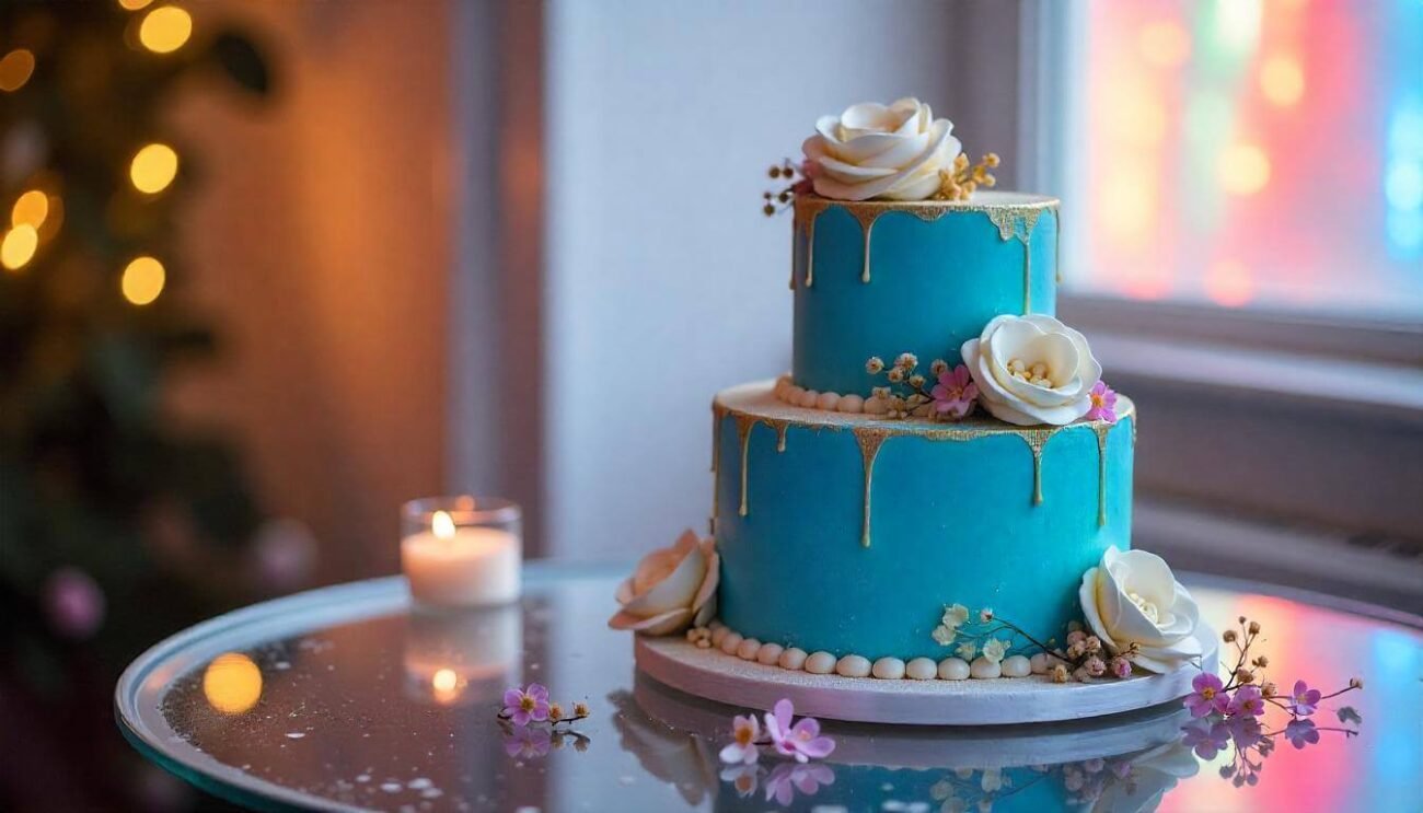 Blue White Gold Cake