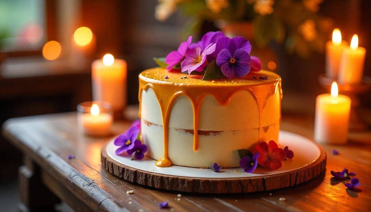 Gold Dripping Flower Cake
