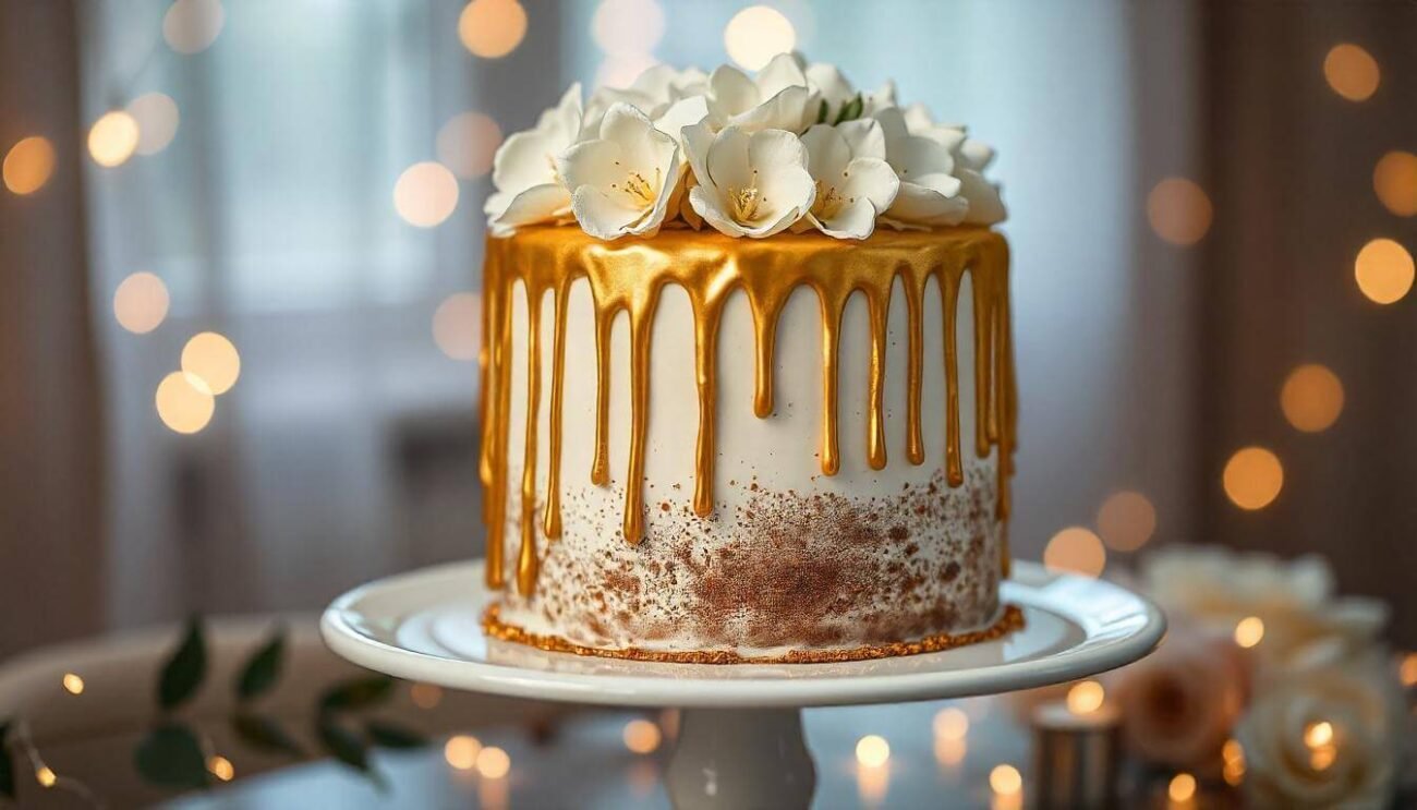 White Gold Drip Cake