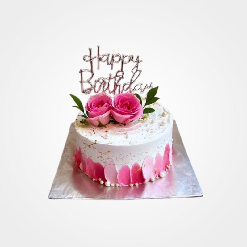 Pink Brushstroke Cake with Roses Pink Brushstroke Cake with Roses