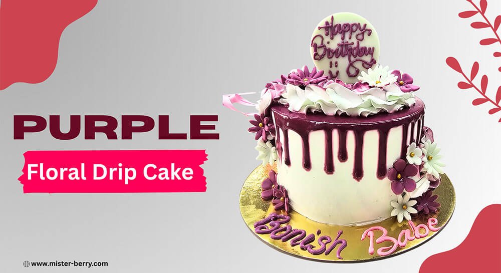 Purple Floral Drip Cake