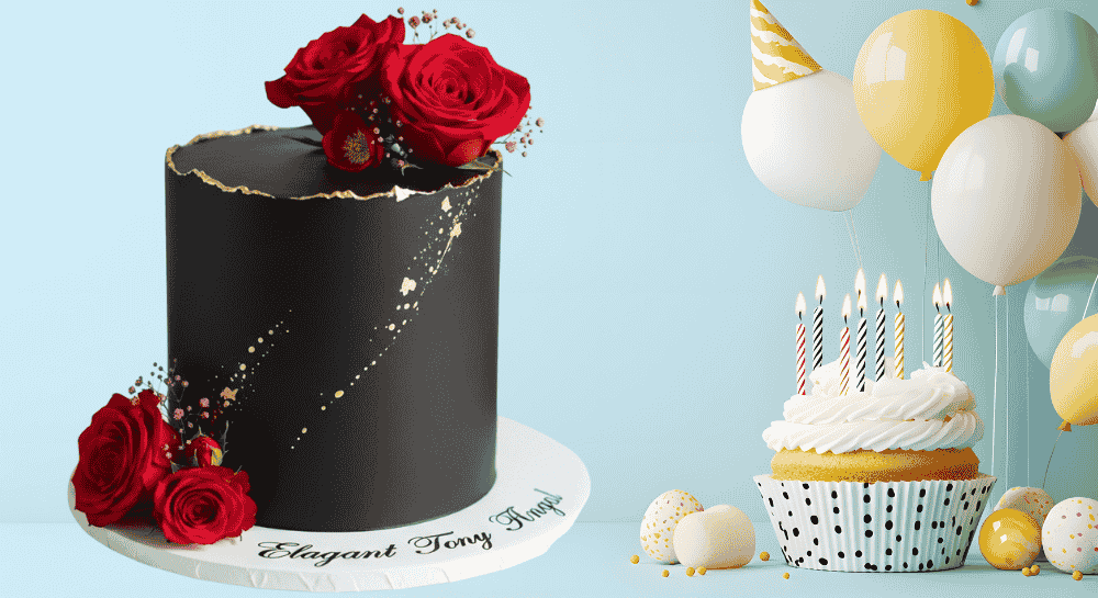 Red Rose Black Theme Cake