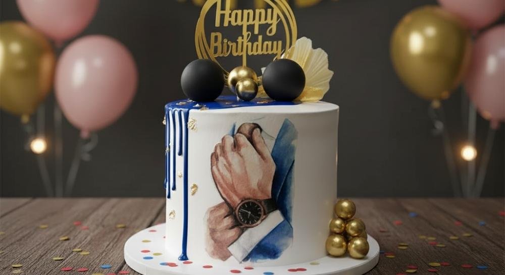 Blue White Gold Cake